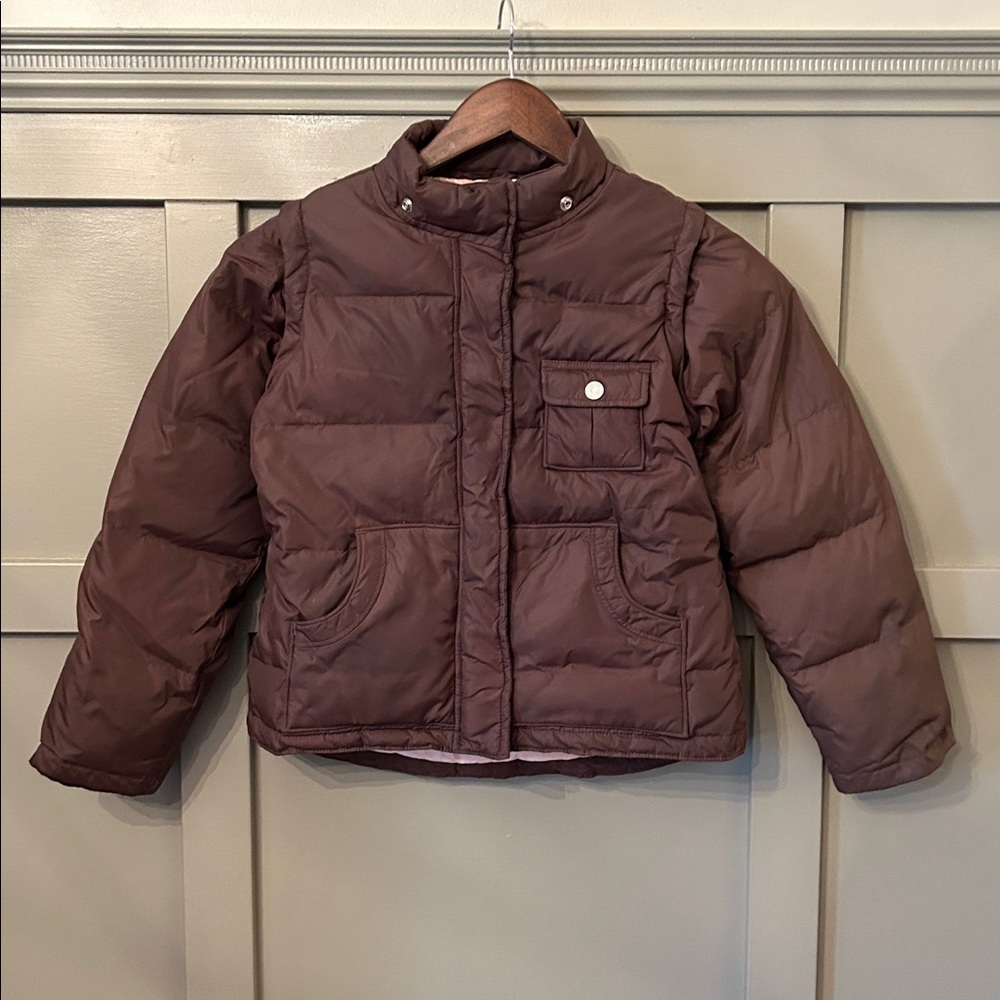 GAP Kids Convertible Down Puffer Jacket Coat Vest Full Zip Brown Size 8 Medium